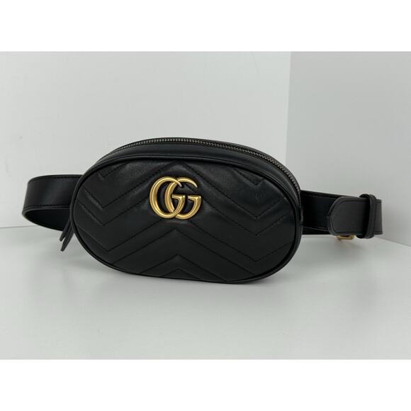 Gucci GG Marmont Black Matelasse Leather Belt Bag - Picture 1 of 16
